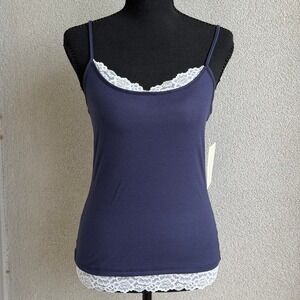 Frankee & Skylarr Navy Blue Tank with Lace Trim Size M NWT